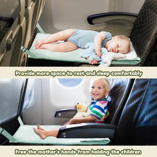 Miniatura 2 de Cama de avión para niños pequeños, extensor de asiento de avión para niños, artículos esenciales de viaje para bebés, color verde