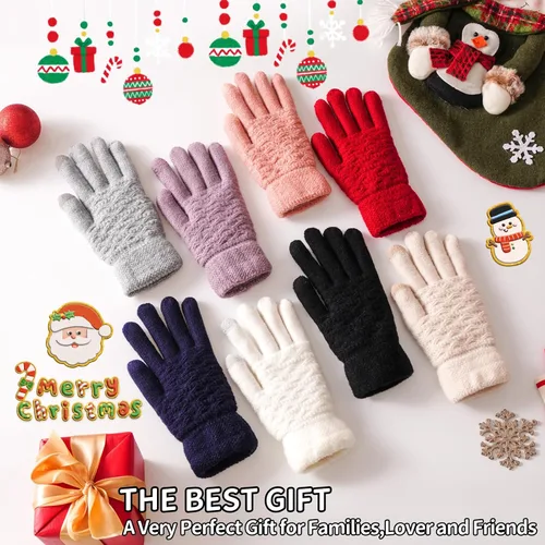 Miniatura 6 de Guantes de invierno cálidos para pantalla táctil para mujer, guantes térmicos de punto de lana con forro polar para clima frío