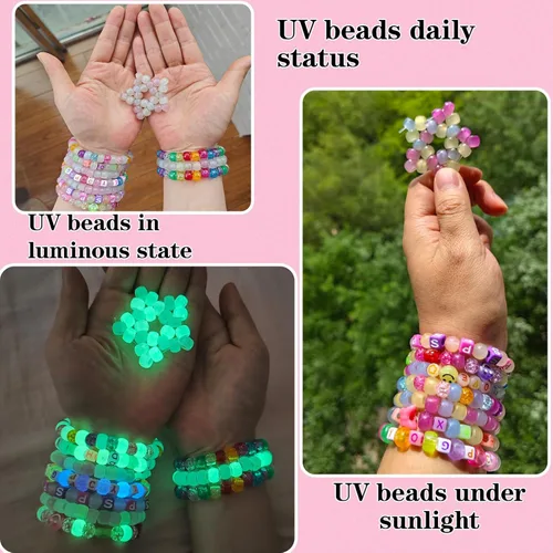 Miniatura 6 de SJZWSD Kit para Hacer Pulseras de la Amistad – 6 Cajas de Cuentas Pony, de Semilla, de Arcilla y de Letras, Cuentas UV que Brillan en la Oscuridad