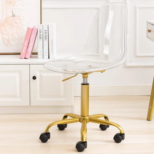 Miniatura 7 de Silla de escritorio de acrílico transparente, moderna, pequeña, con ruedas, linda silla de plástico sin brazos, silla de plástico Lucite