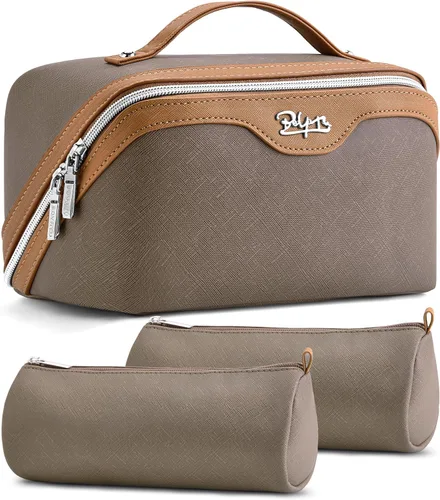 Miniatura 46 de BOYATU Bolsa organizadora de maquillaje de viaje, bolsa de cosméticos: Juego de 3 bolsas de maquillaje para mujeres con asa - Bolsas de aseo