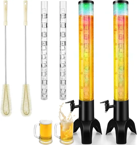 Miniatura 9 de Mimosa Tower, dispensador de torre de bebidas de 100 oz/3 L con tubo de hielo y luz LED, dispensador de cerveza de mesa (1 unidad)