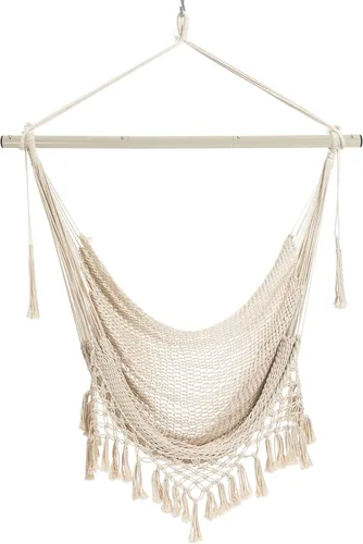 Miniatura 8 de Silla Hamaca, Máximo 330 Libras, Silla Colgante Grande, Silla Columpio de Cuerda de Algodón Suave con Varilla de Metal de Alta Capacidad de Carga