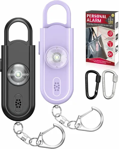 Miniatura 7 de Alarma personal de sonido seguro, paquete de 2 con sirena de 130 dB, alarma de seguridad de emergencia con luz LED estroboscópica, llavero de sirena