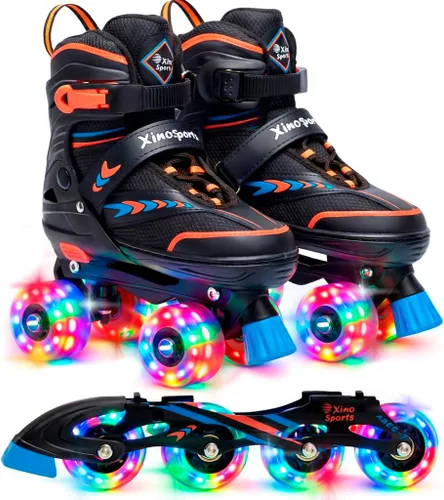 Miniatura 11 de XINO SPORTS Combo 2 en 1, Patines para niños Patines en línea - Patines intercambiables con luz LED para niños de 6 a 12 años, adolescentes y Negro
