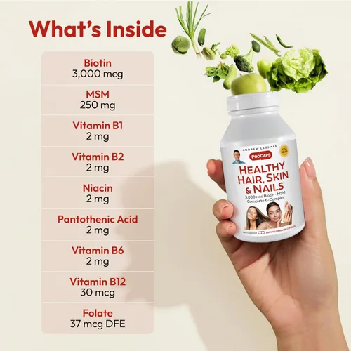 Miniatura 3 de ANDREW LESSMAN Cabello saludable, piel y uñas, 120 cápsulas – 3000 mcg de biotina de alta bioactividad, complejo B. Promueve una piel hermosa, uñas