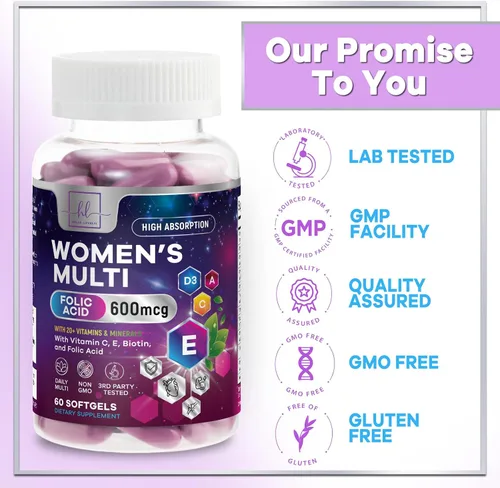 Miniatura 4 de Multivitamínico para mujer – Multivitaminas diarias completas para mujer con biotina, calcio, ácido fólico, hierro, zinc, vitamina A, C, D, E y B