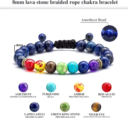 Miniatura 5 de Pulsera para hombre y mujer, 0.315 in, piedra natual de roca natual para hombre y mujer, pulsera difusora de aceite esencial, cuerda trenzada