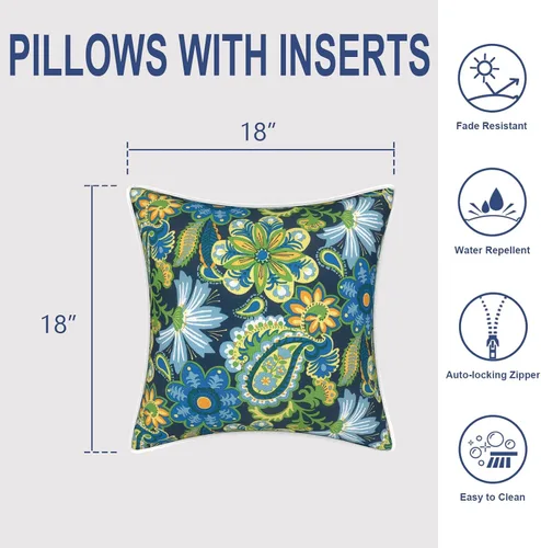 Miniatura 947 de Juego de 2 almohadas para exteriores de 16 x 16 pulgadas, repelentes al agua con interiores, para muebles de patio, hogar, jardín, geometría bohemia