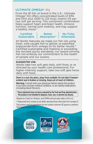 Miniatura 6 de Nordic Naturals Ultimate Omega-D3, sabor a limón, 120 geles blandos, 1280 mg de omega-3 + 1000 UI de vitamina D3, EPA y DHA, promueve la salud