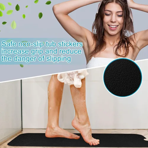 Miniatura 4 de Dunzoom Tapete antideslizante de 16 x 40 pulgadas para bañera con drenaje y corte de drenaje, tapete de seguridad antideslizante adhesivo para Negro