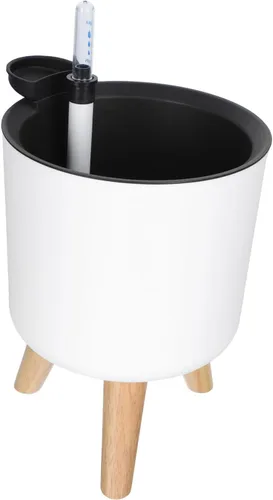 Yardwe Maceta redonda con patas, con medidor de nivel de agua, contenedor de plantas para interiores, florero decorativo con pies, color blanco