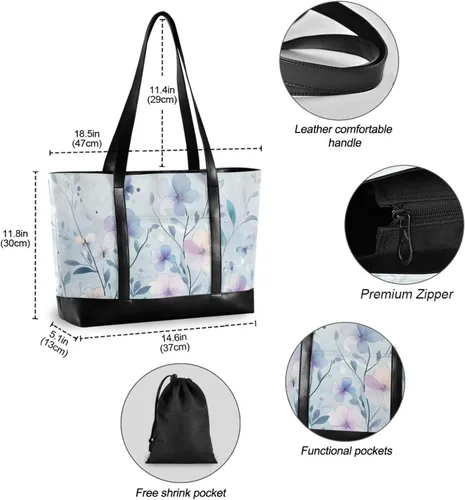 Miniatura 4 de Simple Fresh Blue Flower Bloom professional tote laptop bag for women with zipper work tote bags with lunch maletin ejecutivo para mujer