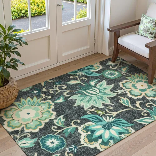 Miniatura 28 de Lahome - Tapete floral con estampado de cachemira, lavable, antideslizante, pequeño, anti-manchas, suave, para baño, entrada, dormitorio, Negro