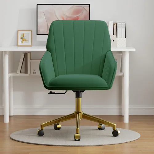 Miniatura 9 de YISHENG - Silla de escritorio de terciopelo para oficina con base dorada, con ruedas, sillas tapizadas modernas ajustables en altura con giro de 360