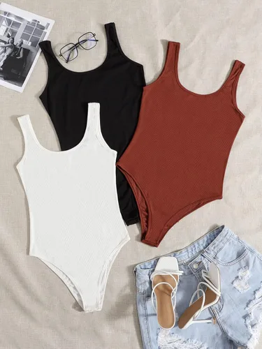 Miniatura 5 de SheIn Body casual de 3 piezas sin mangas para mujer cuello redondo ajustado 4 piezas