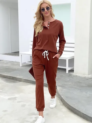 Miniatura 3 de Wiholl - Conjuntos de dos piezas para mujer ropa cómoda con sudadera abotonada y pantalones deportivos con bolsillos