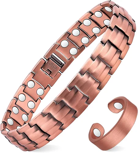 Miniatura 12 de Pulseras magnéticas de cobre para hombre de MagEnergy, pulsera de cobre 99.9% puro con imanes de doble fila, joyería ajustable con herramienta
