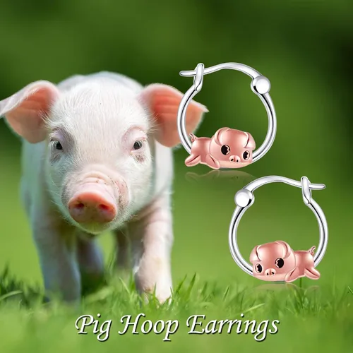 Miniatura 6 de Aretes de aro de plata de ley 925 de pato, vaca, cerdo, perro, bulldog francés, hongos, nutrias, mantarrayas, hipoalergénicos, lindos animales