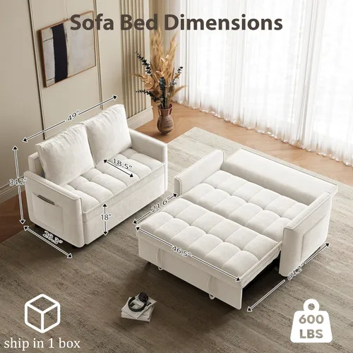 Miniatura 2 de Wrofly Sofá cama convertible 3 en 1, sofá cama extraíble para sala de estar con bolsillos laterales y almohadas extraíbles, respaldo ajustable, sofá
