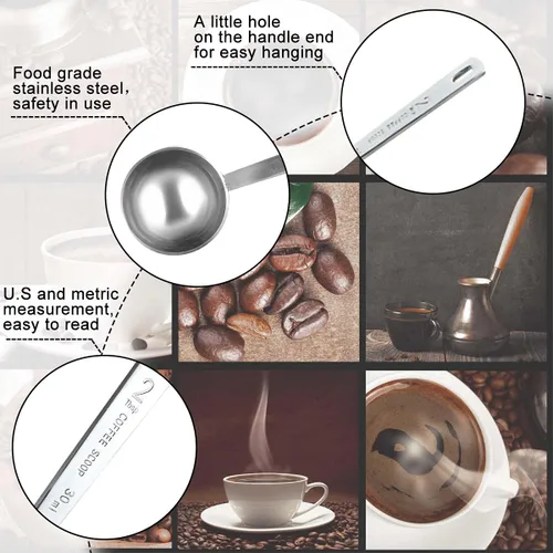 Miniatura 4 de Juego de 2 cucharas de café medidoras de acero inoxidable 18/8, 1 cucharada (0.5 fl oz) y 2 cucharadas (1.0 fl oz), cucharas de mango largo