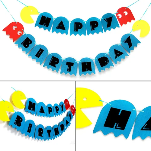 Miniatura 2 de Pacmn Ghost Happy Birthday - Cartel de feliz cumpleaños - Decoración retro de fiesta de arcade con fantasmas clásicos - Cartel de cumpleaños