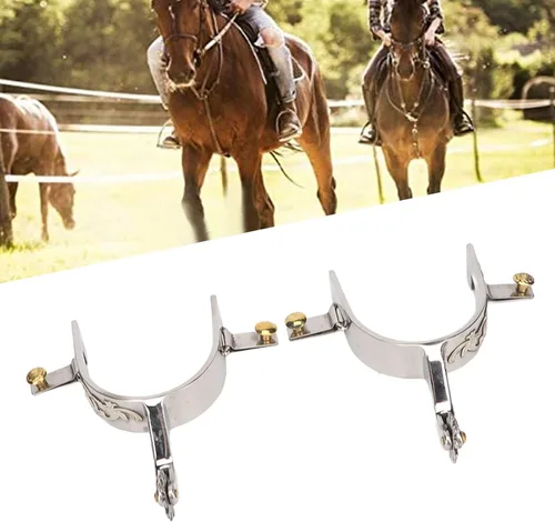 Miniatura 4 de Zerodis Espuelas de caballo de acero inoxidable para vaqueros occidentales con engranaje giratorio para equitación entusiasta ecuestre simple
