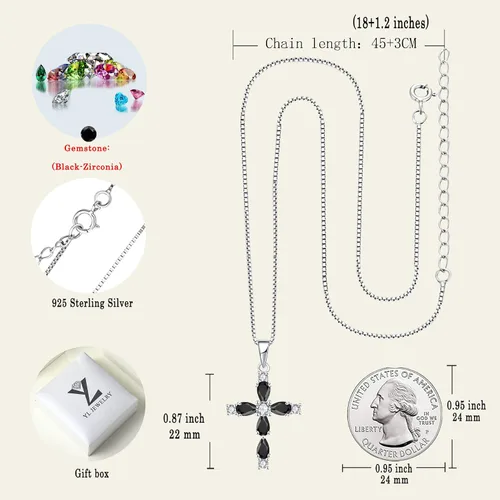 Miniatura 6 de YL Collar de cruz de piedras preciosas de plata de ley 925 creado con zafirorubíesmeraldaamatista, colgante religioso de oro blanco de 18 quilates