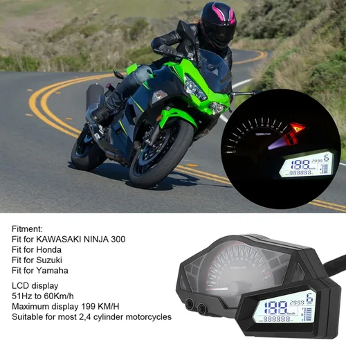 Miniatura 3 de Acouto Velocímetro de motocicleta para 300 6 engranajes LCD motocicleta odómetro tacómetro velocidad medidor de combustible 15000RPM 0.0-123.7 mi/h