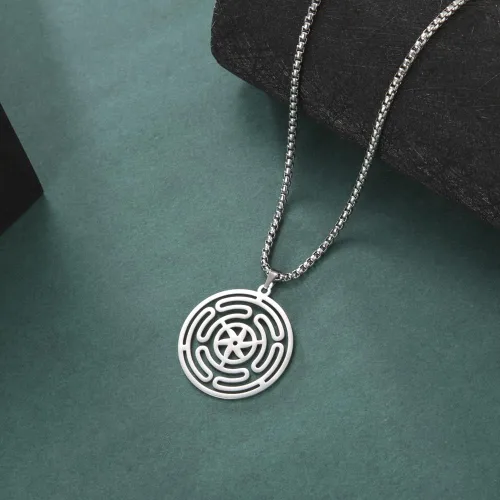 Miniatura 2 de Hekate - Collar de rueda de Diosa Hekate, collar con dije de hekate Strophalos, collar con símbolo de Hécate, acero inoxidable, rueda de Hécate