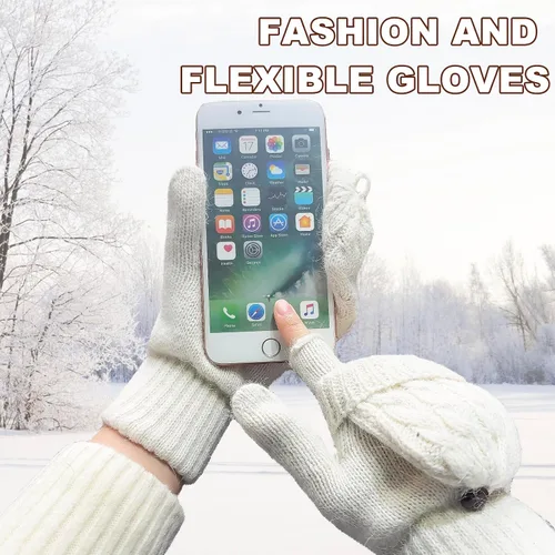 Miniatura 114 de Beurlike Guantes de invierno para mujer, de lana cálida, a prueba de viento, convertibles, sin dedos