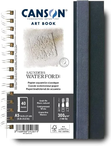 Miniatura 8 de Canson Mi-Teintes - Libro de arte blanco, 5.8 x 8.3 pulgadas, 80 hojas, tapa dura de tela azul, alambre lateral, cuaderno de artista profesional