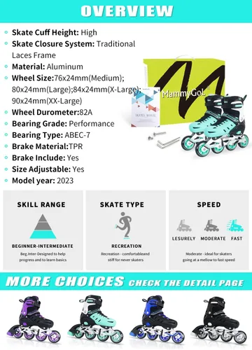 Miniatura 3 de MammyGol - Patines en línea ajustables para adultos, patines seguros y duraderos con ruedas gigantes, patines profesionales de alto rendimiento