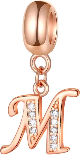 Dijes de letras con inicial del alfabeto A-Z, dije de plata de ley 925 colgante de piedra de nacimiento de circonita cúbica en oro rosa, regalos