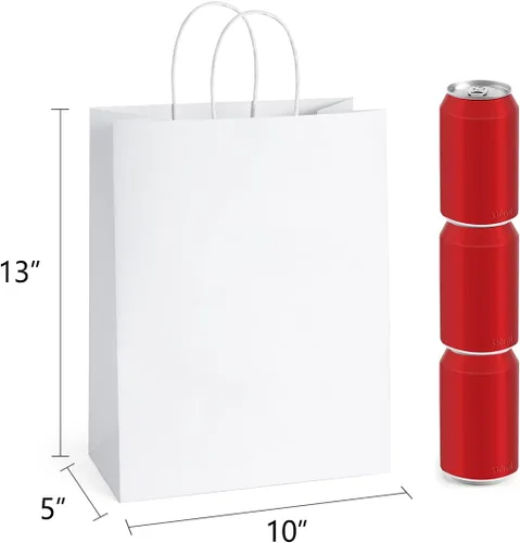Miniatura 2 de BagDream Bolsas de regalo blancas de 10 x 5 x 13 pulgadas, 50 bolsas grandes de papel kraft con asas a granel para compras, mercancía, venta al por