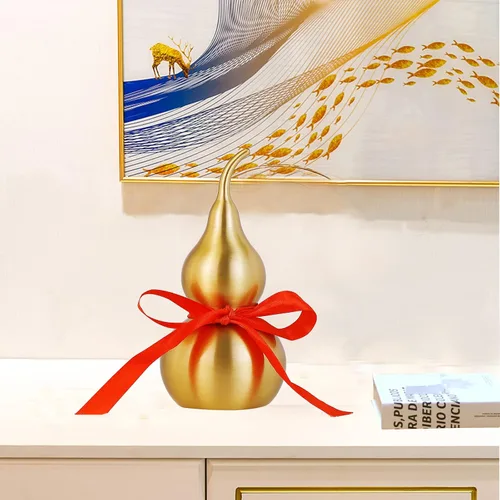 Miniatura 5 de Calabaza de latón Feng Shui Wu Lou con tira de la suerte roja para decoración de decoración de decoración del hogar, 7.87 pulgadas de alto, latón