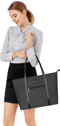 Miniatura 2 de MOSISO Bolsa Tote para Laptop con Puerto USB para Mujeres, Compatible con MacBook, Portátil de 17-17.3 pulgadas y Chromebook, Bolsa de Computadora