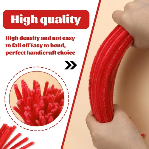 Miniatura 3 de Giwrmu 100 Piezas Limpiapipas Tallos de Chenilla, Limpiapipas Rojos para Manualidades, Palos Difusos Suministros de Manualidades, Limpiapipas