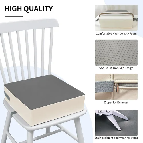 Miniatura 4 de Eiury Asiento elevador para niños pequeños, silla de comedor para cocina, cojín de poliuretano impermeable, antiarañazos, parte inferior Gris oscuro