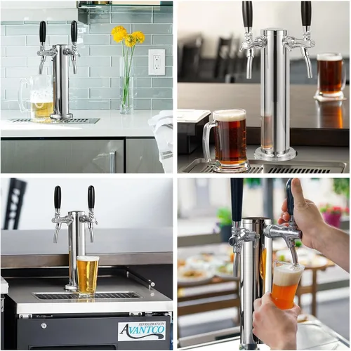 Miniatura 7 de Torre Kegerator de doble grifo ajustable Torre de cerveza de barril de cerveza premontada Torre de grifo de barril de cerveza de acero inoxidable