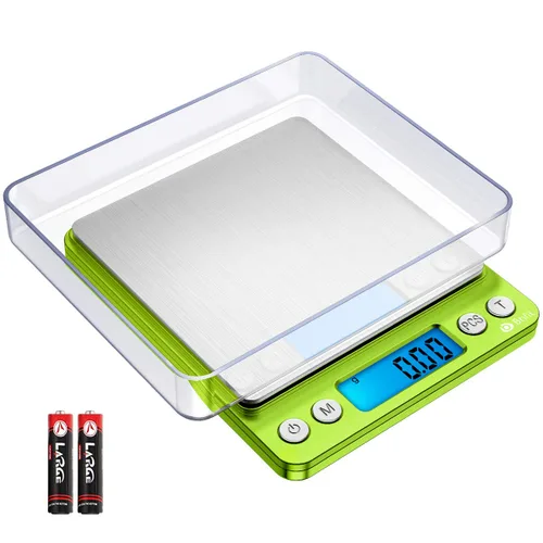 AMIR Báscula digital de cocina, 17.64 oz - 0.00 oz, mini báscula de bolsillo para joyas, báscula de alimentos para cocinar con pantalla LCD Verde