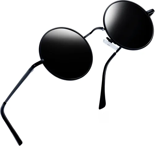 Joopin - Anteojos de sol retro pequeños redondos hippie con círculo polarizado, protección UV400, metal, para hombres y mujeres