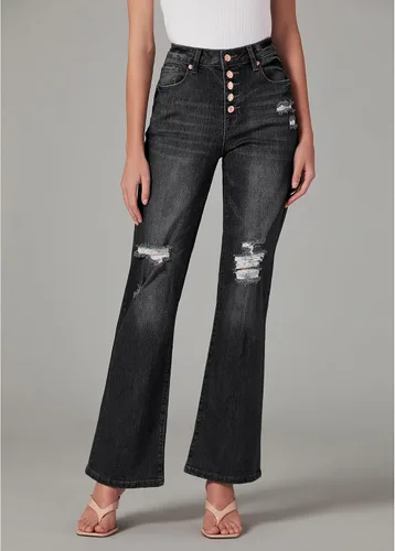 Miniatura 2 de LookbookStore - Jeans rasgados de cintura alta para mujer, pantalones de pierna ancha acampanados y desgastados