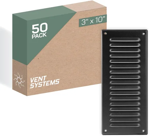 Miniatura 18 de Vent Systems - Cubierta de rejilla de ventilación de aire de alero rectangular de metal negro de 3 x 10 pulgadas (interior), deflector