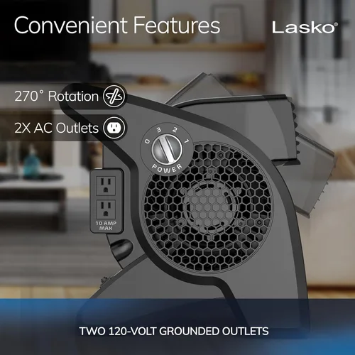 Miniatura 4 de Lasko Ventilador de Alta Velocidad, 15", 375 CFM, Ventilador Soplador Utilitario Profesional Pivotante con 3 Velocidades, 2 Salidas de Accesorios