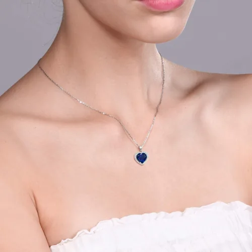 Miniatura 4 de Gem Stone King Collar con colgante de zafiro simulado de plata de ley 925 para mujer