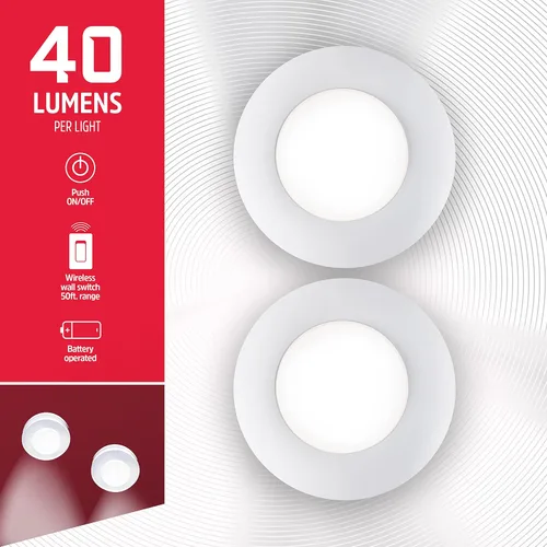 Miniatura 2 de Energizer Luces LED de disco, control remoto de interruptor de pared, paquete de 2, funciona con pilas, iluminación debajo del gabinete, luces