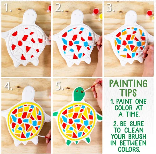 Miniatura 5 de Kit de Piedra Decorativa DIY de Tortuga en Mosaico Creative Roots, Incluye Piedra de Cerámica y 6 Pinturas Vibrantes para Niños de 8 Años en Adelante