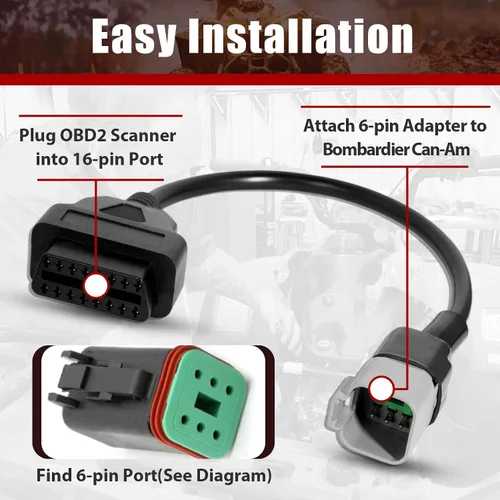 Miniatura 7 de Cable adaptador OBD2 de 6 pines a 16 pines para BRP, compatible con Bombardier Can-Am ATV UTV motocicleta, OBD1 a OBD2 conector de diagnóstico