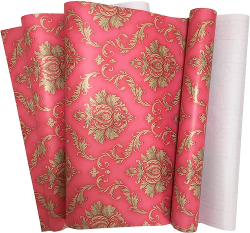Miniatura 8 de MyFun Papel tapiz de damasco floral de lujo negro y dorado de 11 yardas, calcomanías de papel de pared de contacto extraíbles vintage para muebles